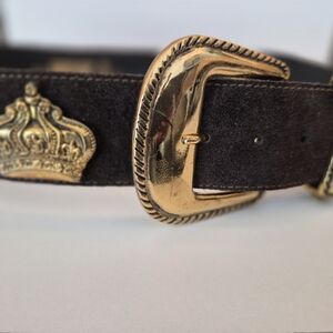 Vintage Sydney Australia Butlers Belt Genuine Steer Hide Brown Suede Gold Tone